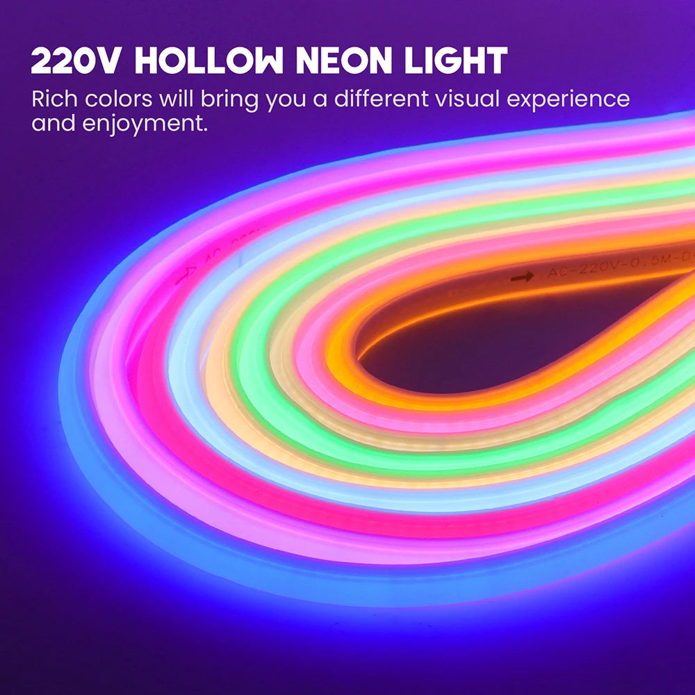 220V Switch COB LED Neon Strip Light 288LED AC EU Power Plug Kit White Pink Red 10 Color Waterproof Flex Tape Home Kitchen Decor