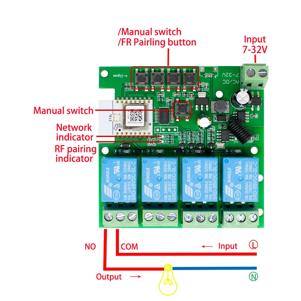 Zigbee 1 2 4 Gang Switch Relay Module Dc 12v 24v 220v Dry Contact 4CH Din Rail Controller Works with Tuya Alexa Gateway Required