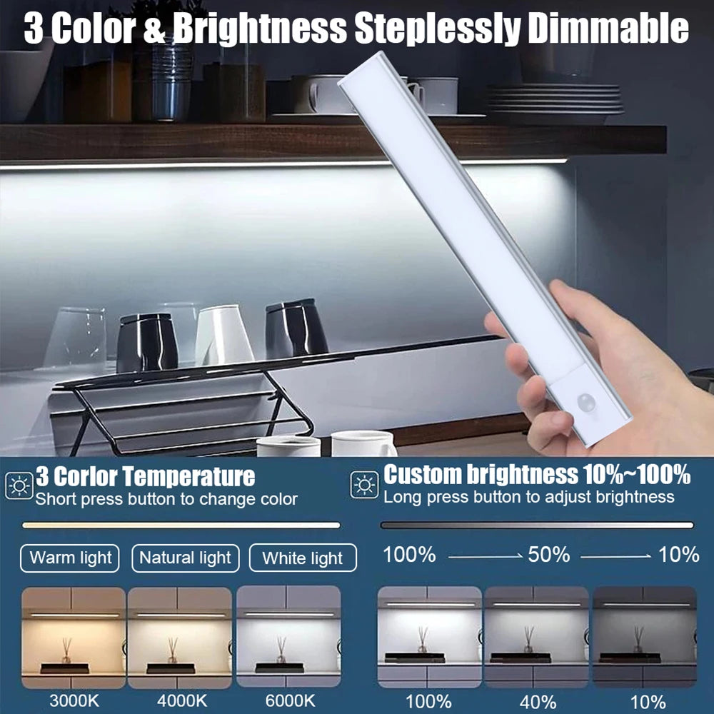 Night Light LED Motion Sensor Under Cabinet Lights USB Rechargeable Portable Lamp Lighting Bar For Bedroom Kitchen Accessories