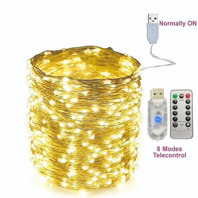 5M-30M USB String Lights 8 Modes Fairy Lights Copper Wire LED String Lights for Christmas Wedding New Year Garland Decoration