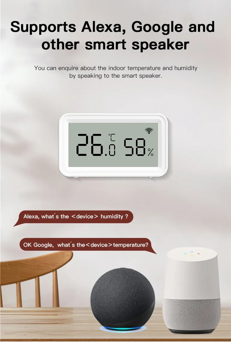 Tuya Zigbee WiFi Indoor Temperature Humidity Sensor with Smart Home App Remote Control Works with Alexa And Google Assistant