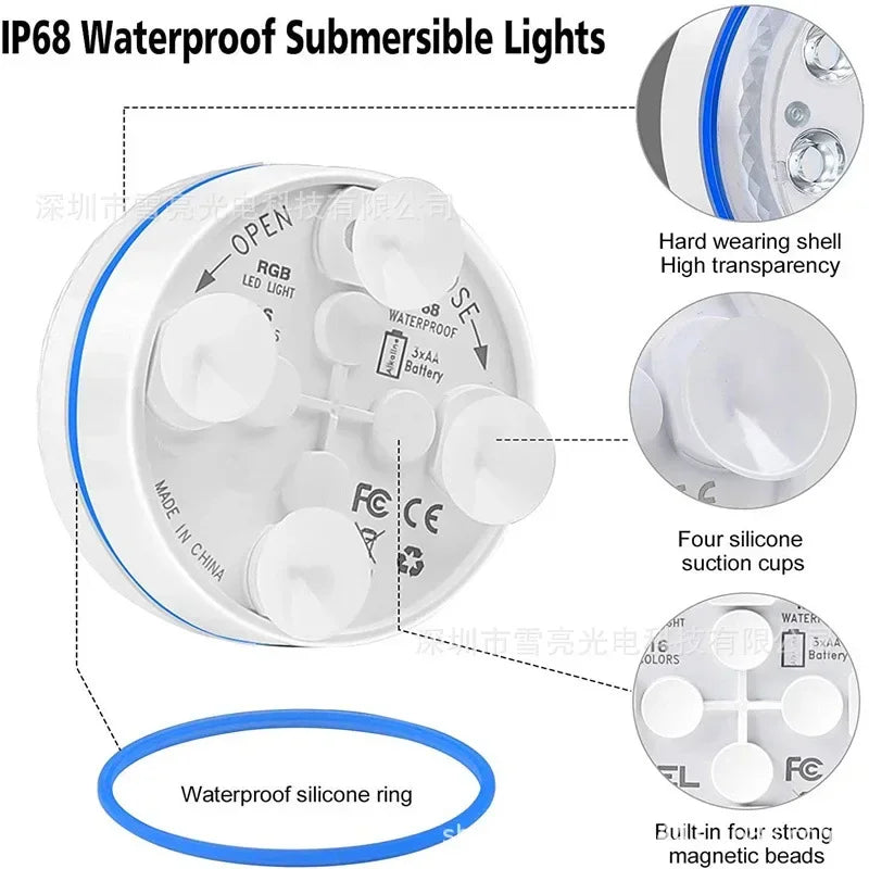 Updated IP68 RGB Submersible 13LED Underwater Light with Remote Control Underwater Pool Light Bright Lamp for Pond/Pool/Aquarium