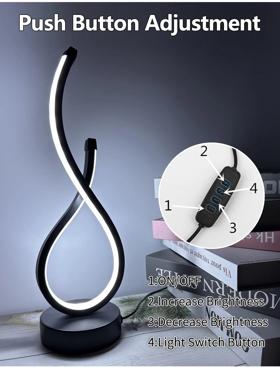 LED Night Table Lamp Modern Spiral Dimmable Bedside Bedroom Lamps Nightstand Desk Lamp Night Light for Living Room Home Office