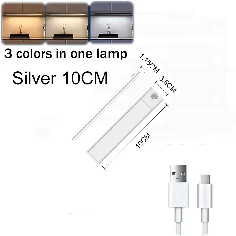 Night Light LED Motion Sensor Under Cabinet Lights USB Rechargeable Portable Lamp Lighting Bar For Bedroom Kitchen Accessories