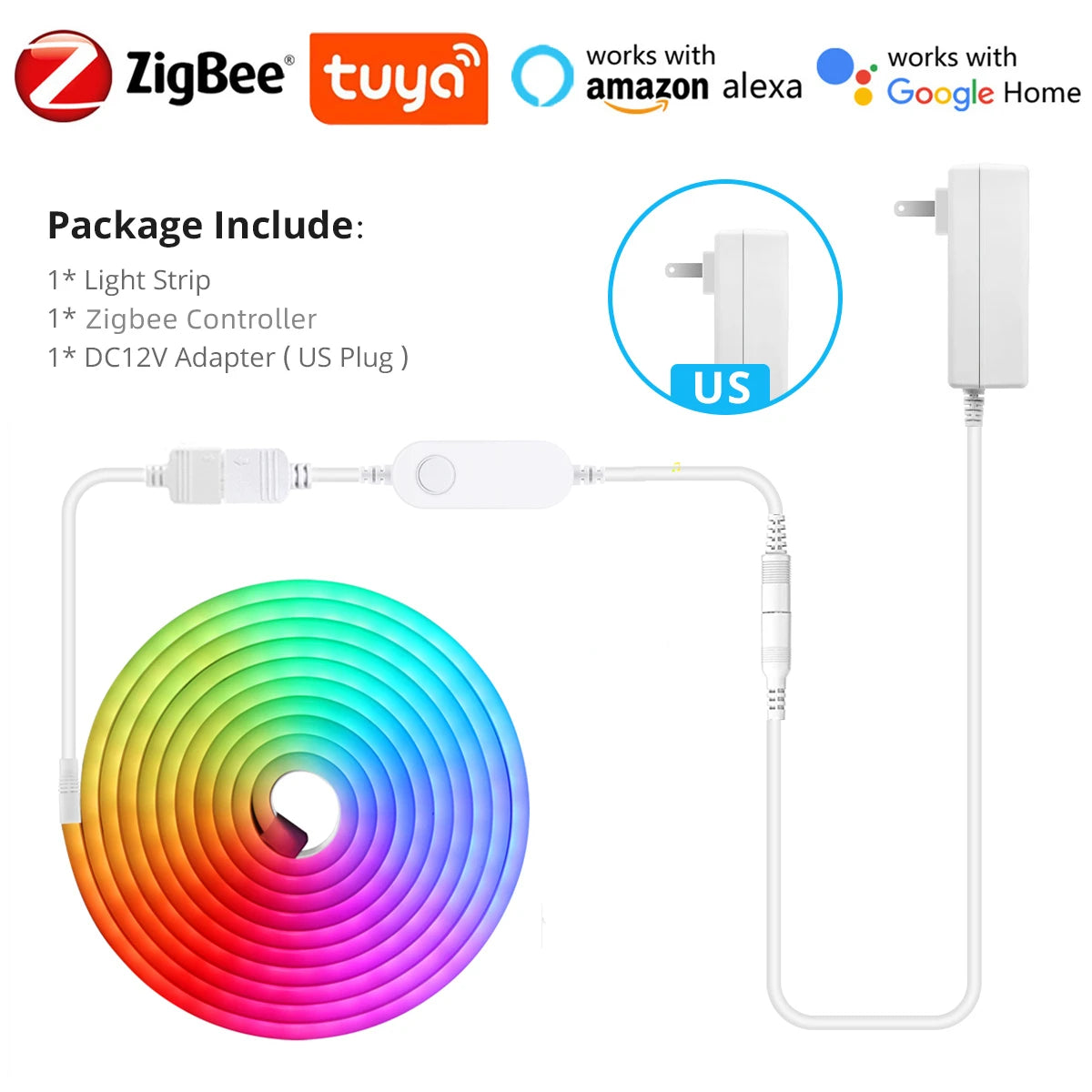 2/3/5m Popular Zigbee RGB Controller Tuya APP Remote Control LED Neon Strip Lights for Room Romantic Atmosphere Deocrative Lamp