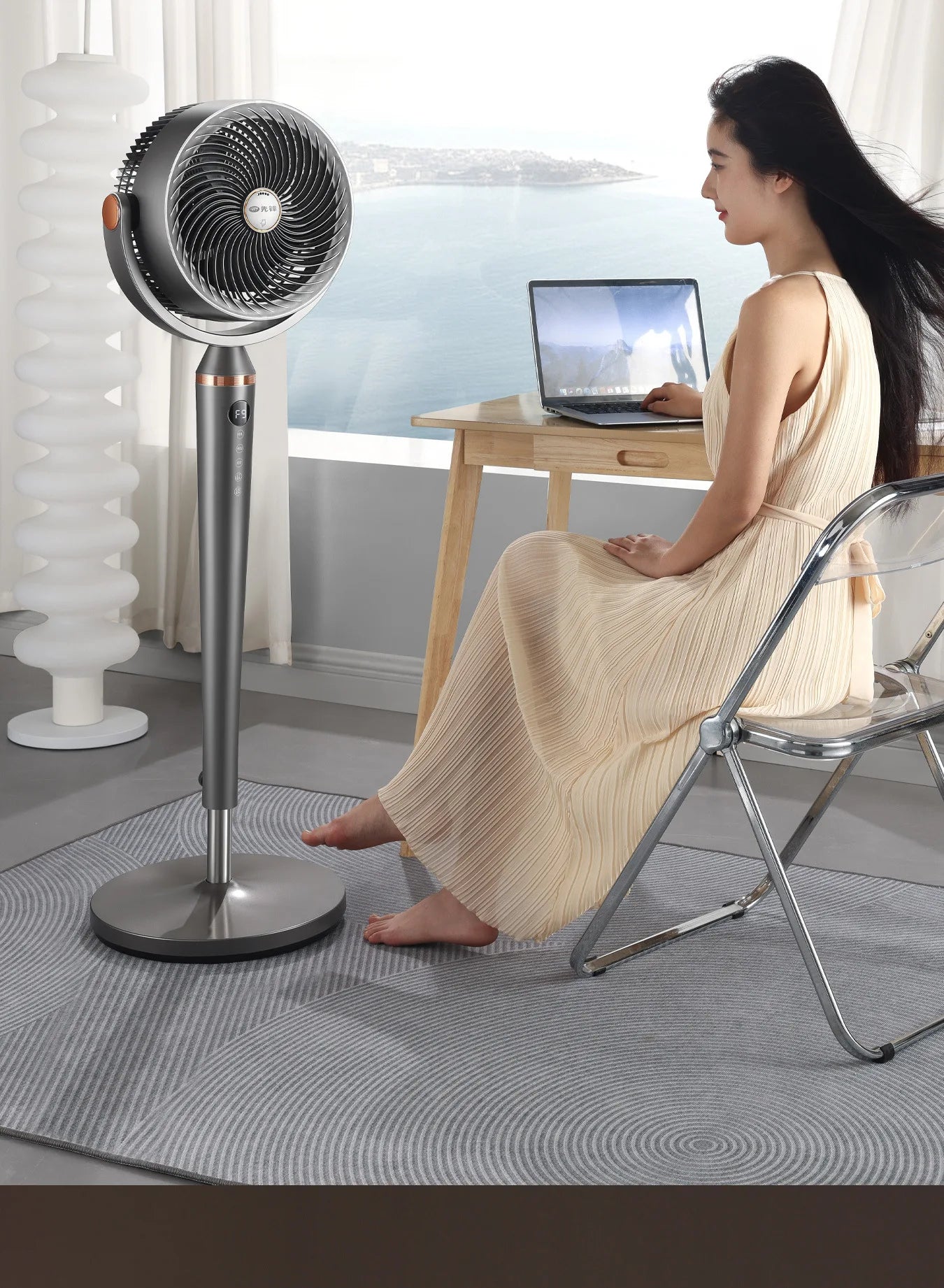 Smart Voice Control Tower Fan with Aromatherapy Energy Saving 12H Timer Adjustable Pure Copper Motor Air Circulator Portable Fan