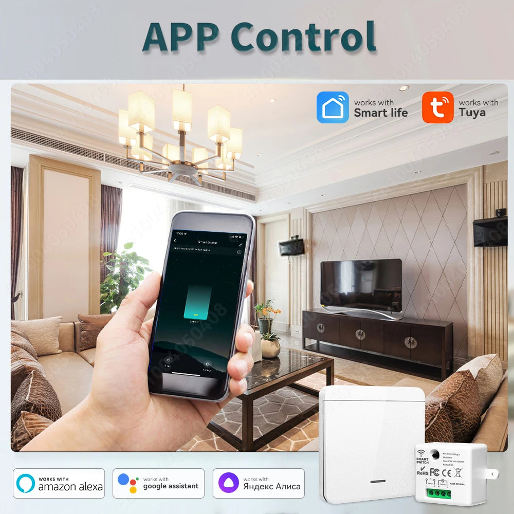 Tuya Smart Home Wifi RF433 Mhz Switch 1/2/3gang Button Switch Strong Signal Wiring-free Remote Control  Works with Alexa Google