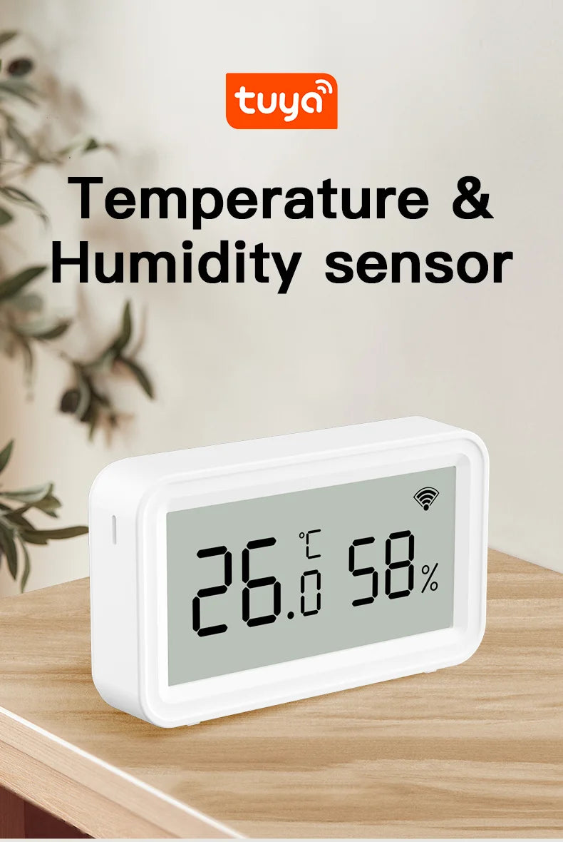 Tuya Zigbee WiFi Indoor Temperature Humidity Sensor with Smart Home App Remote Control Works with Alexa And Google Assistant