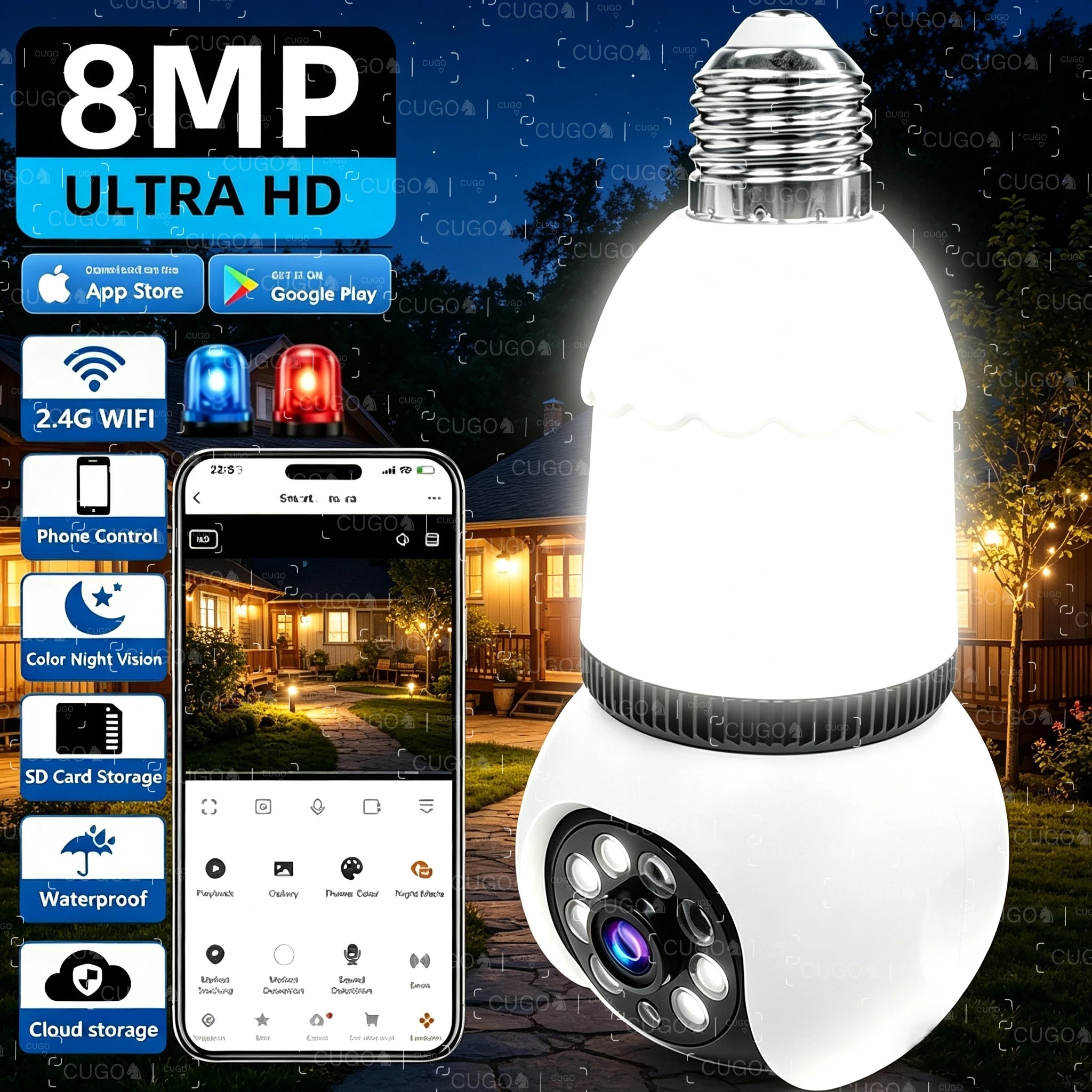 8MP E27 Bulb Lamp Camera LED Bulb Smart IP Surveillance Two-way Audio AI Auto Detect Wireless Surveillance Cameras WIFI Camera