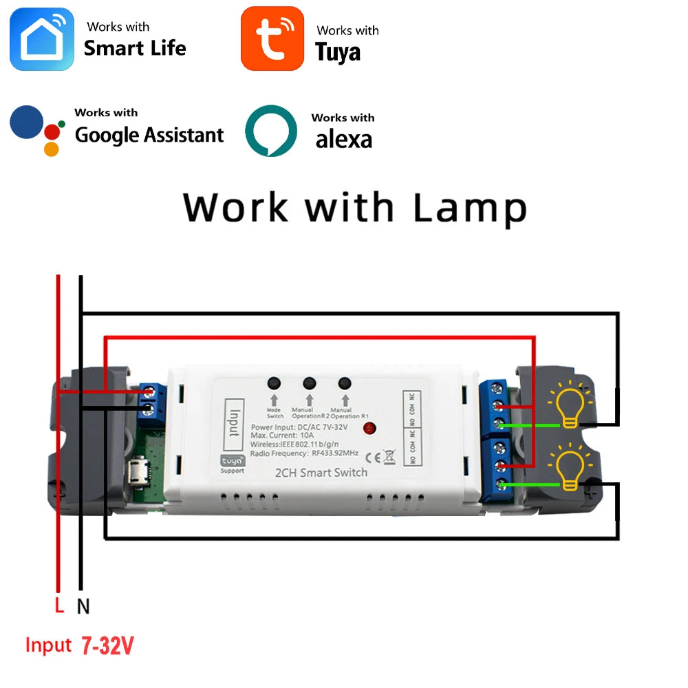 Tuya Wifi Smart Switch Electric Linear Actuator Motor Controller,DC AC 12V 24V 32V,110V 220V RF433 Remote,2CH Pulse Module Relay