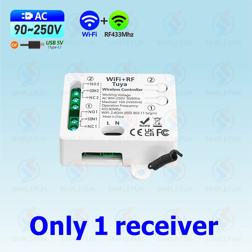 Tuya WiFi RF 433Mhz Smart Light Switch Motor Switch AC 110V 220V 230V 10A 2CH Support Alexa Google Home,for Lamp Garage Door