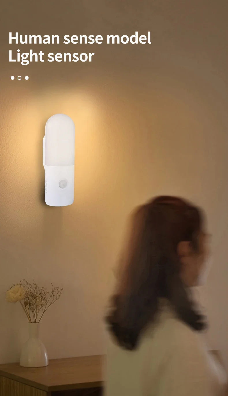 3 Colors Dimmable Spotlights 2 in 1 LED Night Light with Motion Sensor Rechargeable Magnetic Wall Lamp for Bedroom Hallway Stair