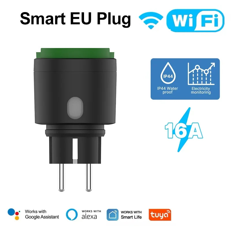 Tuya WiFi Smart Plug 16A EU Socket, Outdoor Waterproof Smart Outlet with Energy Monitor, Works Alexa Google Home