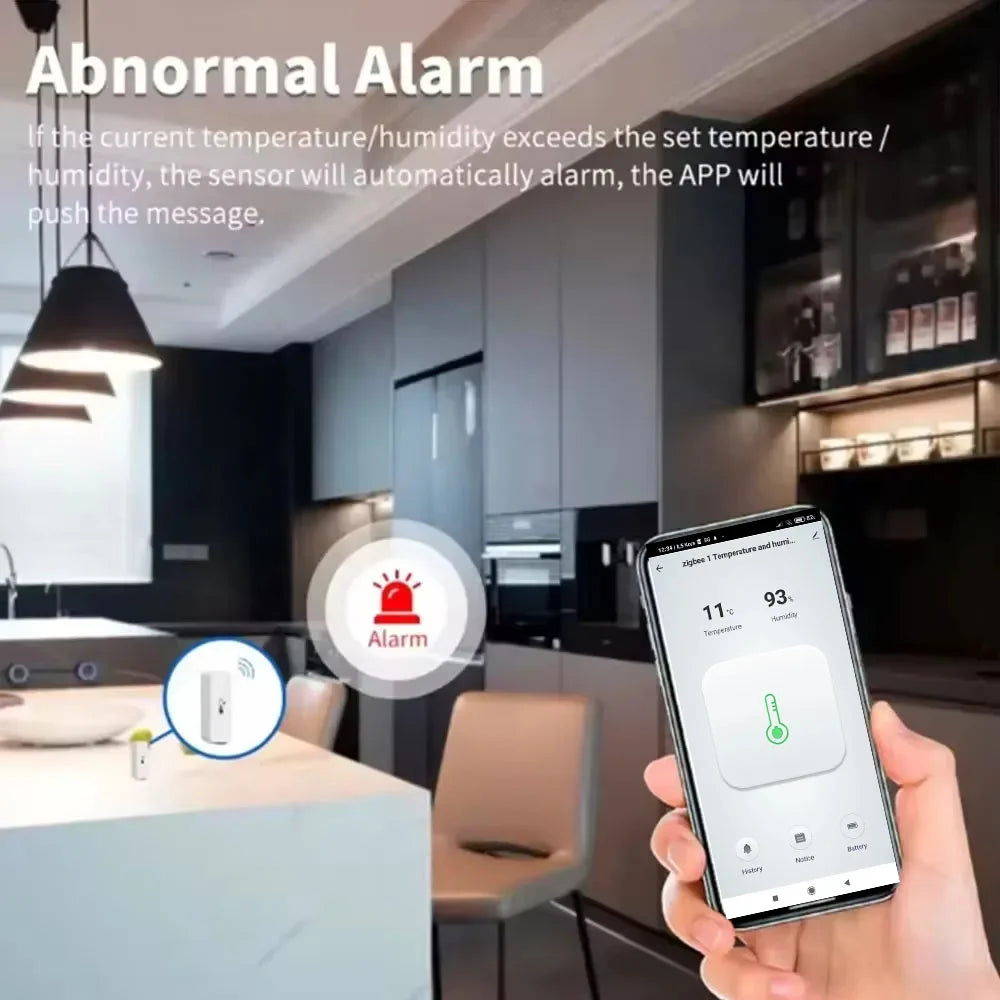 Zigbee 3.0 Temperature Humidity Sensor Thermometer Hygrometer APP Remote Alarm Via Zigbee2mqtt Alexa Google Assistant
