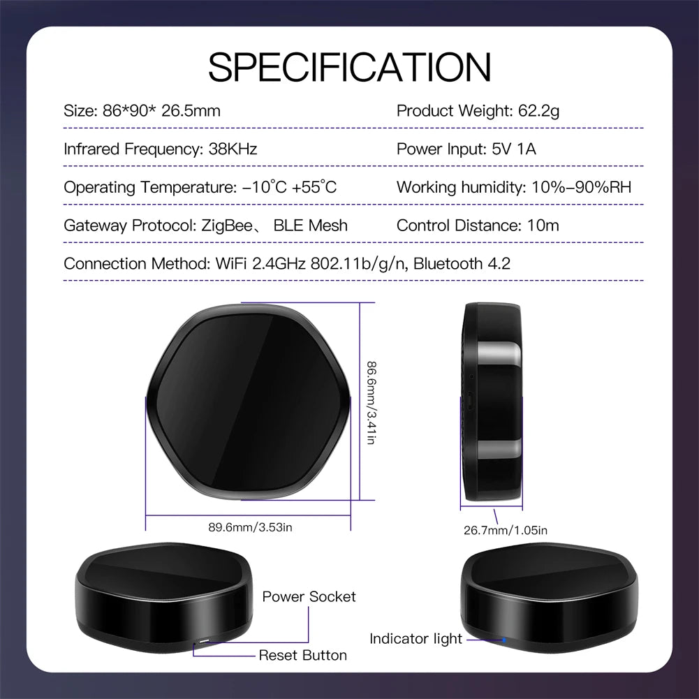 MOES Tuya Smart ZigBee Multi-mode Gateway Bluetooth Mesh Hub 38K IR Remote Controller 2in1 Voice Control For Alexa Google Home