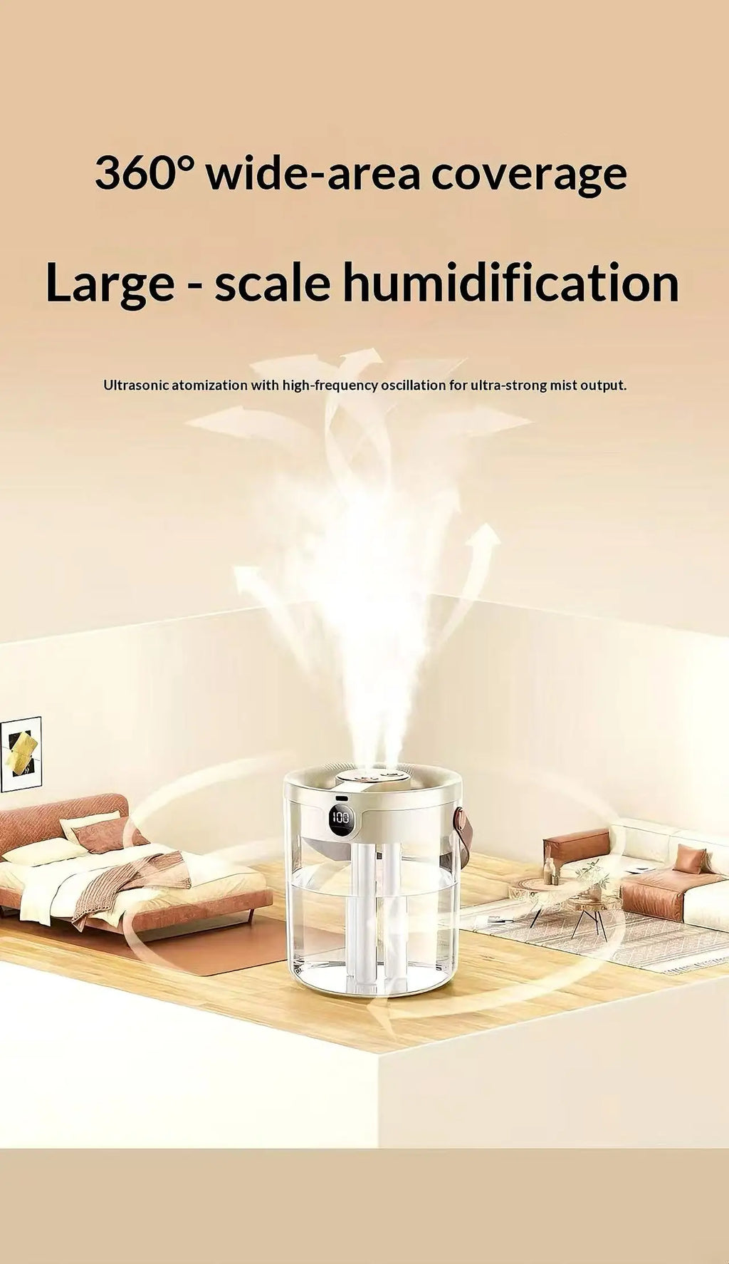 Smart 3 Spray Humidifier Digital Display Silent Large Volume Air Purifier Night Light Portable Desktop Home Bedroom Humidifier