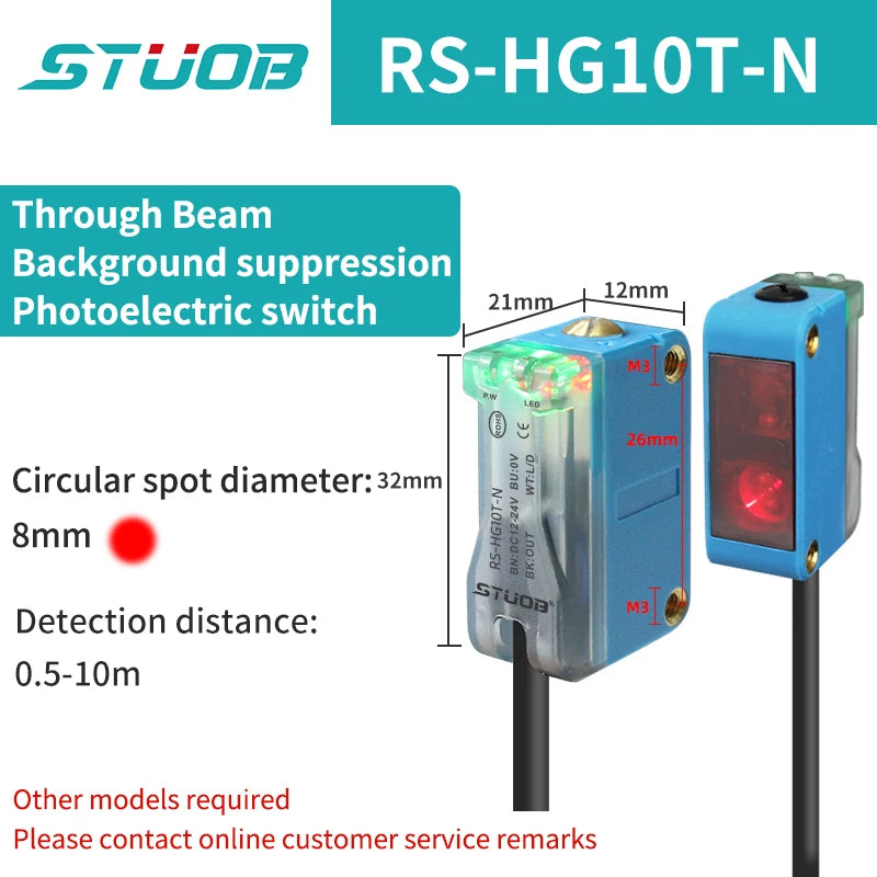 Background Suppression Infrared Photoelectric Sensor，Diffuse reflection, reflected light, lens reflection，30cm-2M，NO and NC，NPN