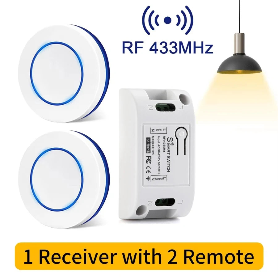 433MHz Wireless Light Switch 10A Relay Breaker Remote Control 220V 110V Mini Round Button Wall Switch for Home LED Lamp