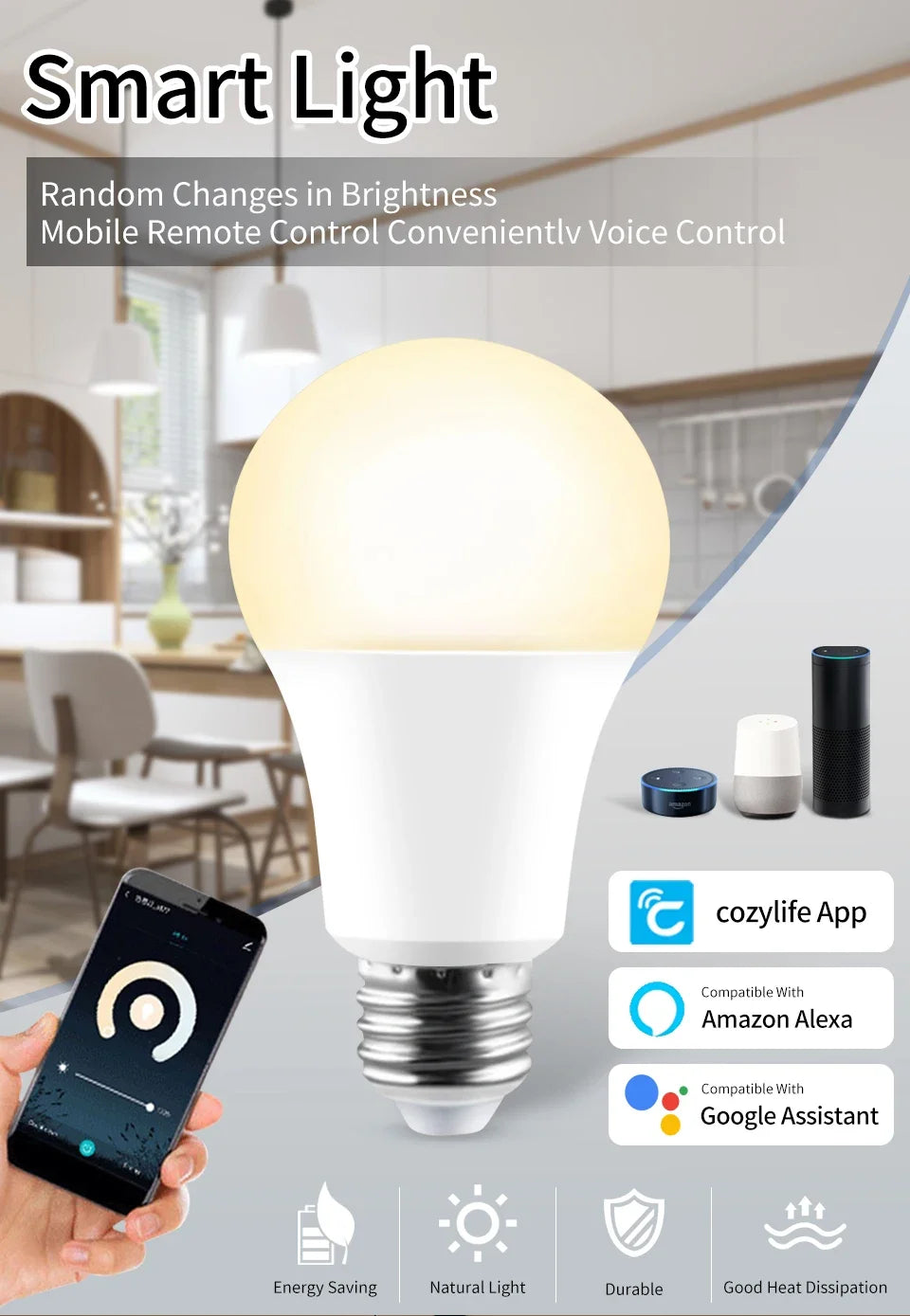 E27 WiFi Smart LED Light Bulbs 12W 15W 20W LED Lamp Dimmable Cozylife APP Control Home Lighting Support Alexa Google Assistant