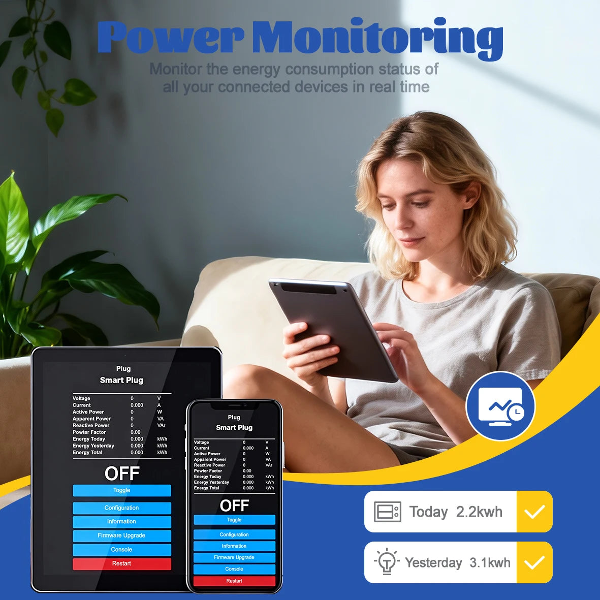 Tasmota UK Smart Plug 16A 20A with WiFi Power Energy Monitor App Remote Control Timer Schedule Voice Control for Alexa Google