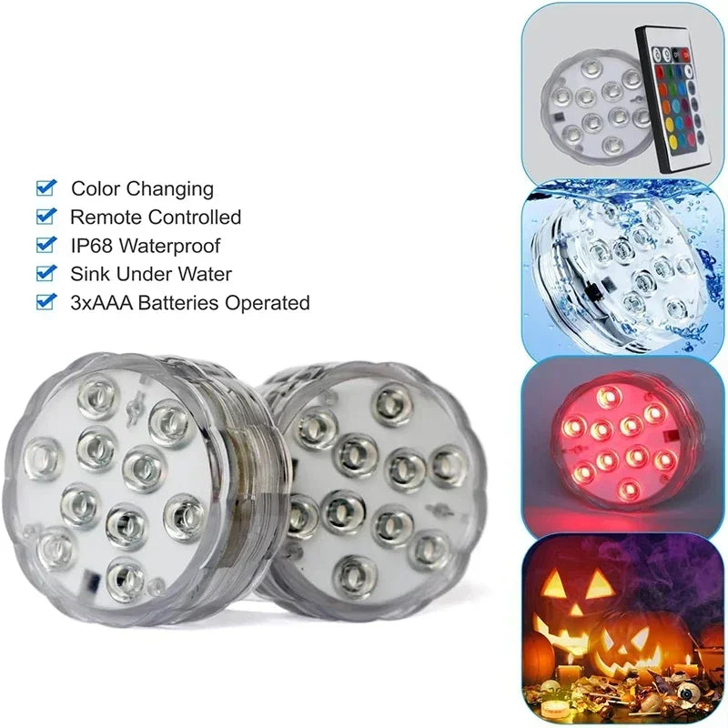 1-8 Pack Submersible LED Lights Waterproof Pool Light Underwater with 16 Colors, Remote Control for Aquarium,Vase, Bath,Hot Tub