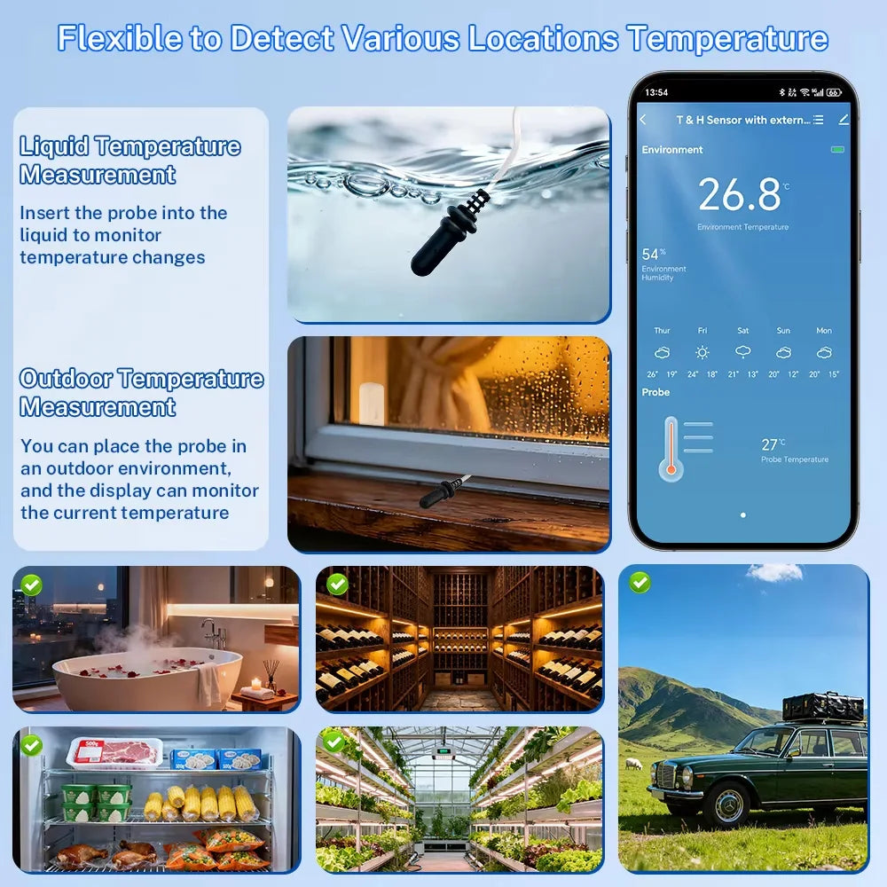 Tuya Zigbee WiFi Temperature Humidity Sensor with External Probe, Smart Home Compatible with Smart Life Google Home Alexa