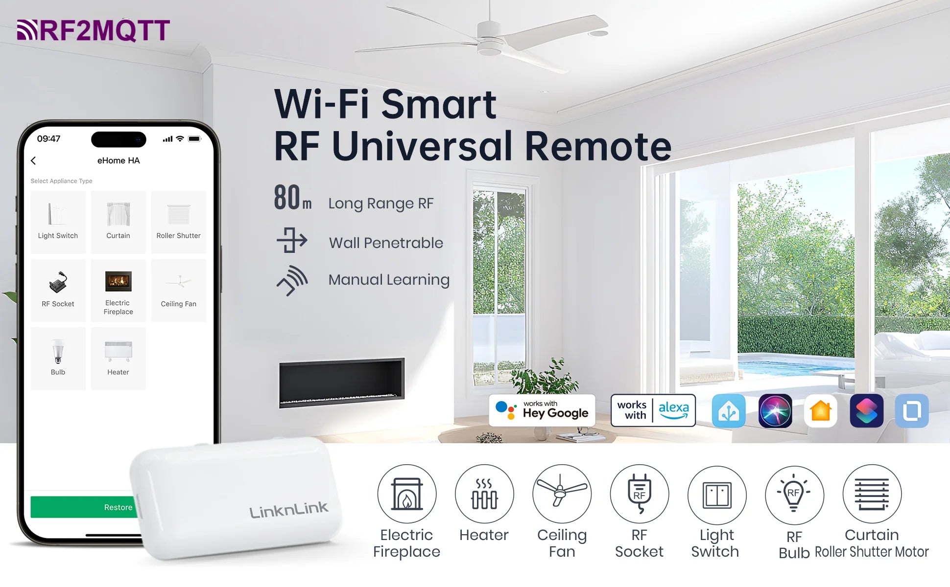 LinknLink eHome Wi-Fi Smart RF Universal Remote Controller for Light ,Ceiling Fan,Roller Shutter,work with Alexa,Google Home