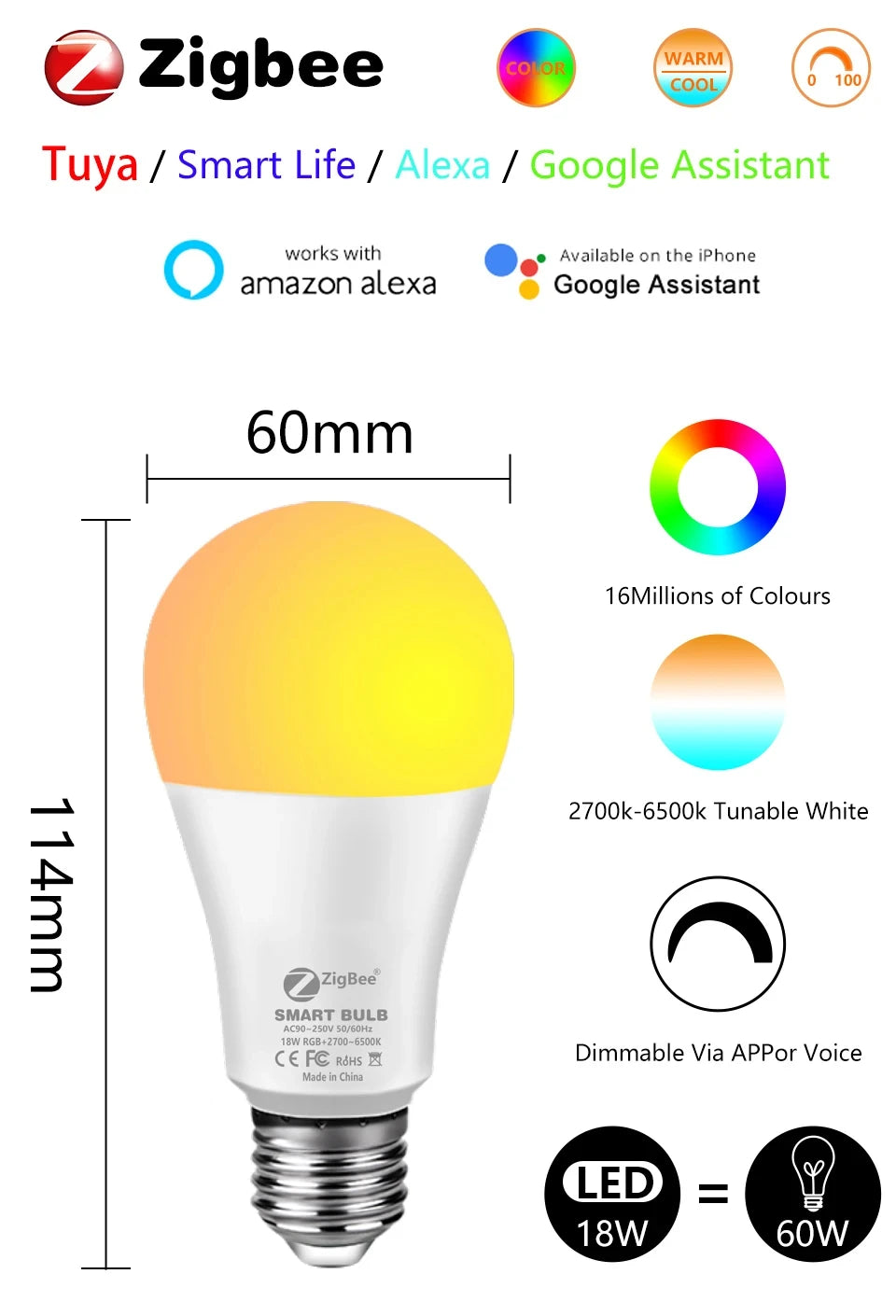 Tuya Smart Led Light Bulb Wifi Zigbee Bluetooth E27 Smart Life Alexa Google Assistant Alice Smartthings RGB 220V 110V Ampoules