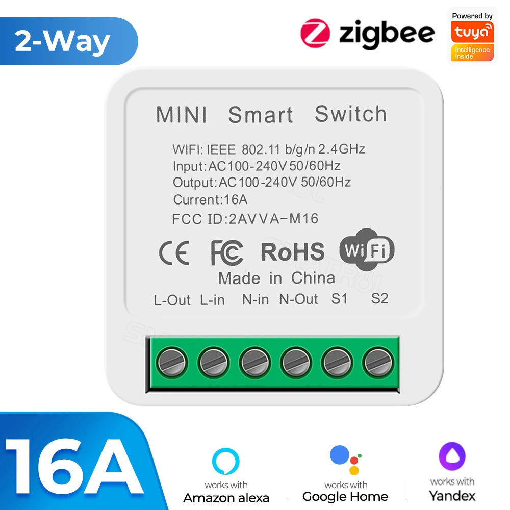 Zigbee / WiFi Smart Switch with Power Monitor 16A Tuya Smart Home Improvement Breaker 2-way Control Voice for Alexa Google Alice