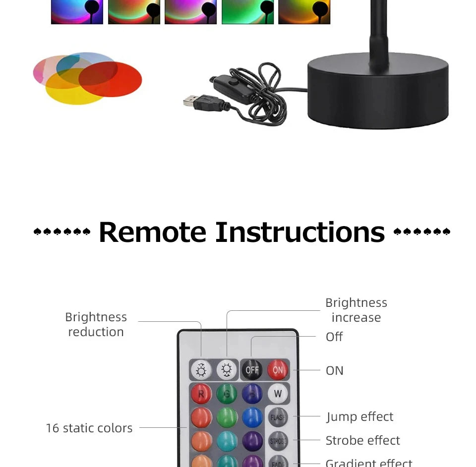 Sunset Projector Lamp Bluetooth Night Light Rainbow Atmosphere Light Room Decor Background Wall Decoration Bedroom Table Lamp