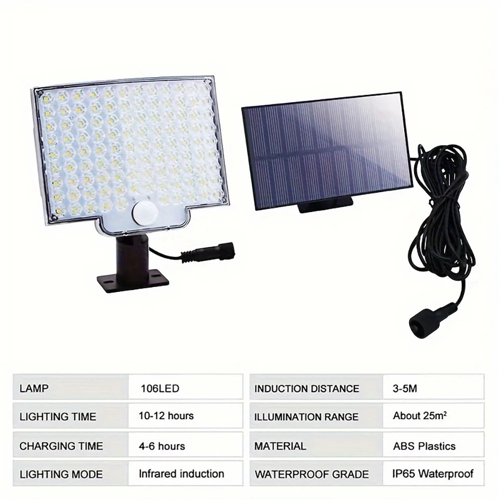 106LED Solar Outdoor Lights Motion Sensor Remote Wall Flood Lamp Security Waterproof Patio Garden Garage Fence Pathway Lighting