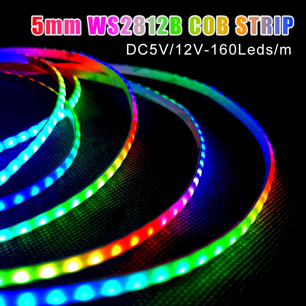 5mm WS2812B COB LED Strip Smart RGBIC WS2812 Individually Addressable High Density 160Leds/m  Flexible Pixel Light DC5V/DC12V