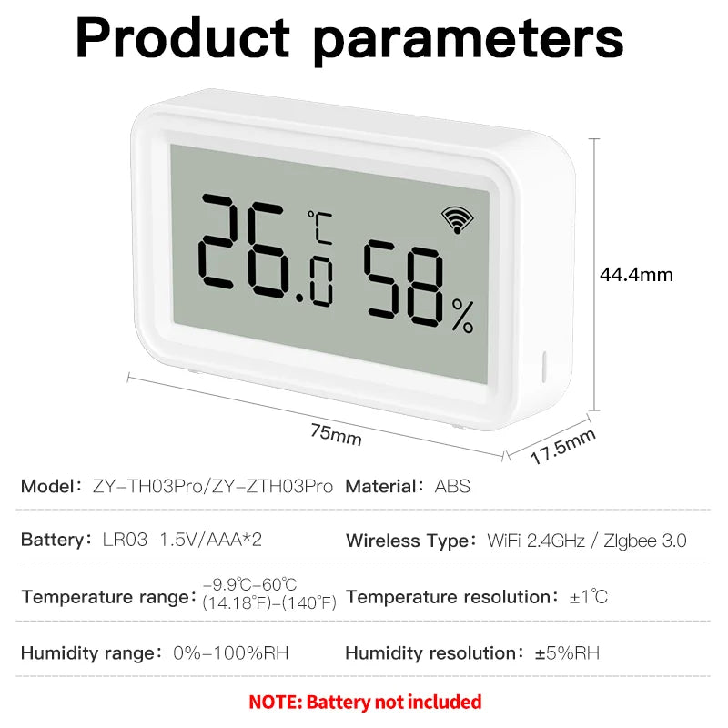 Tuya Zigbee WiFi Indoor Temperature Humidity Sensor with Smart Home App Remote Control Works with Alexa And Google Assistant
