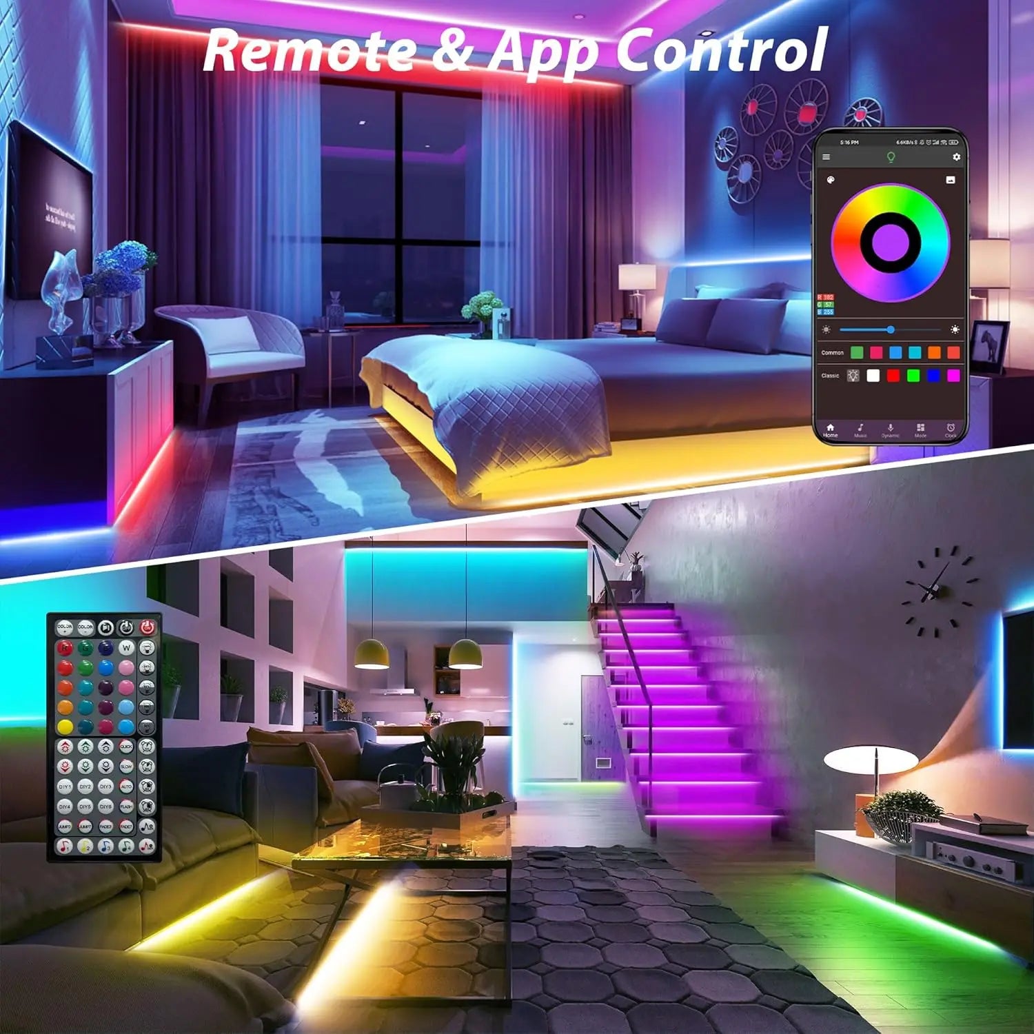 Led Lights for Room Music Sync RGB 5080 Led Strip Lights 10m 20m Flexible Ribbon for Room Bedroom Decor TV Backlights