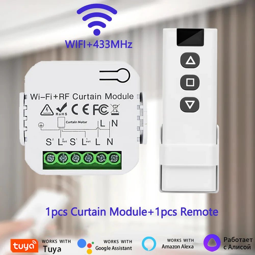 WiFi Smart Curtain Switch Tuya Electric Rolling Shutter Door Controllers 433MHz APP Remote Smart Life App For Google Home Alexa