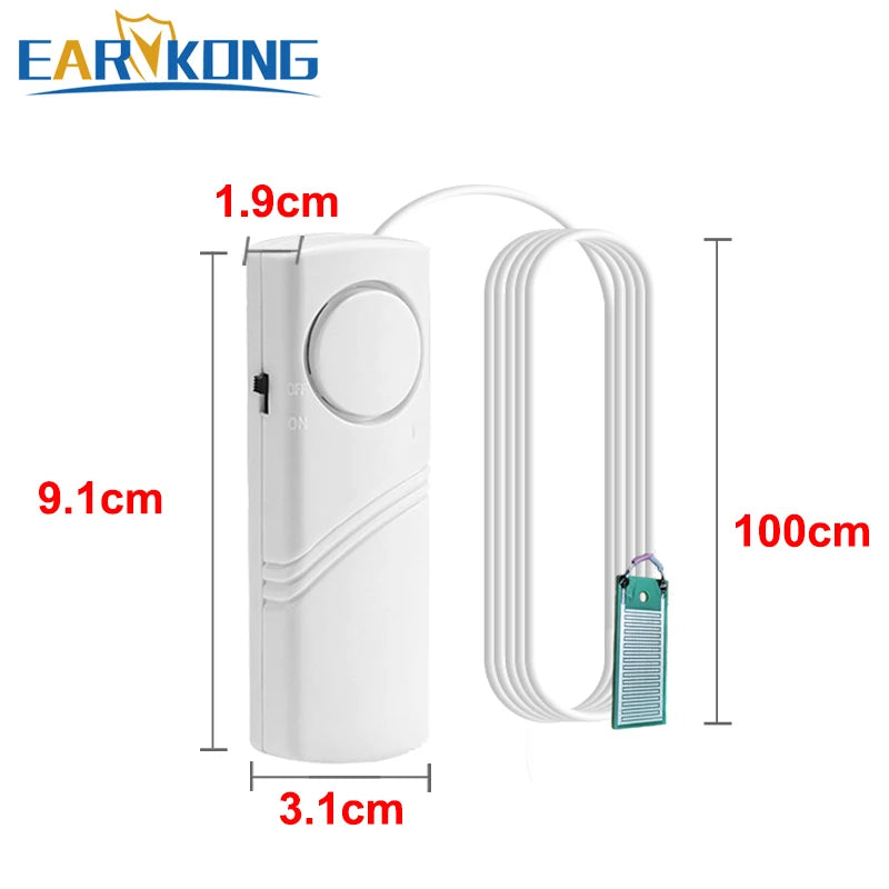 Water Leak Detector Instant 90dB Alarm Flood Sensor 1M Cable Audio Alert Battery Powered for Pipe / Floor / Kitchen / Bathroom
