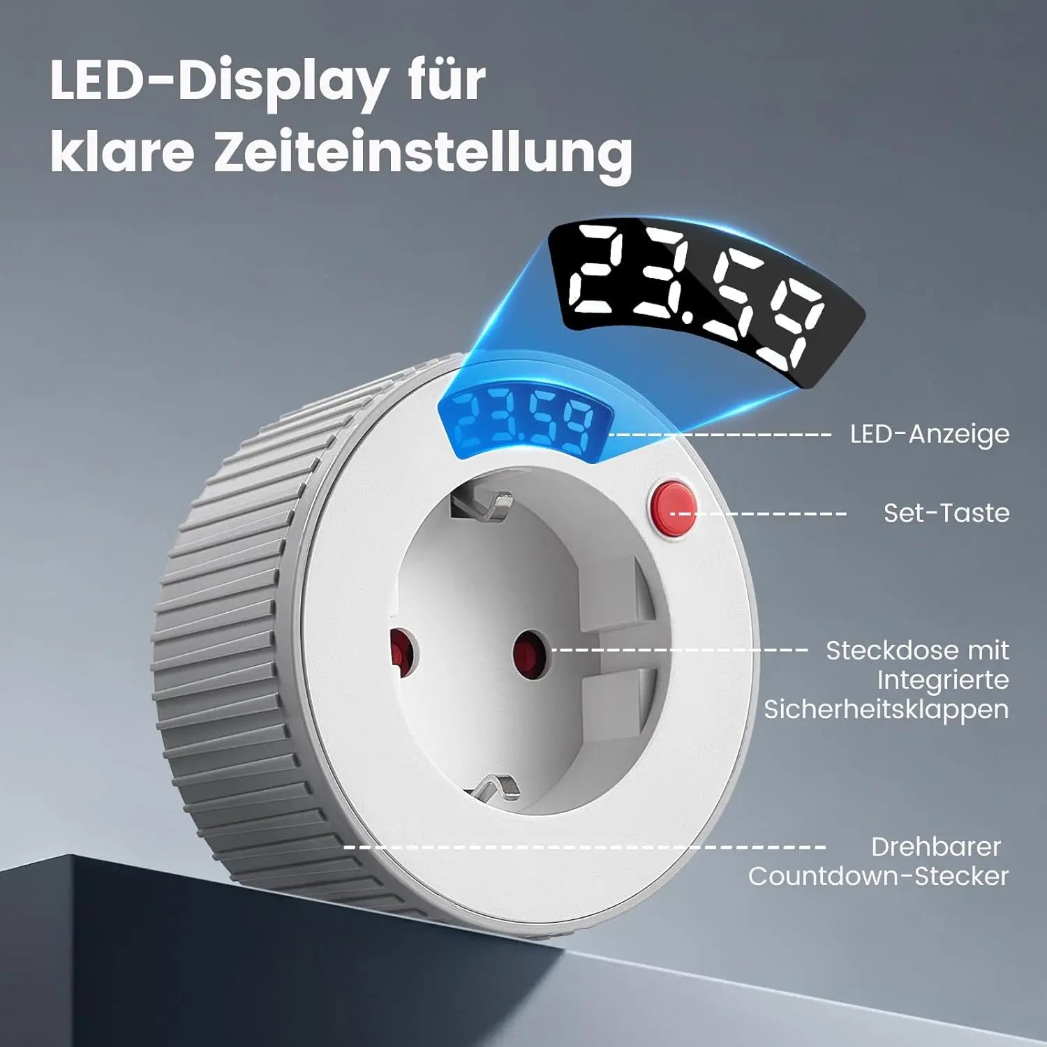 EU plug Digital Countdown Timer, Timer Socket with Integrated LED Display, 1 Min-24H Countdown Timer 16A 3680 W for Heaters