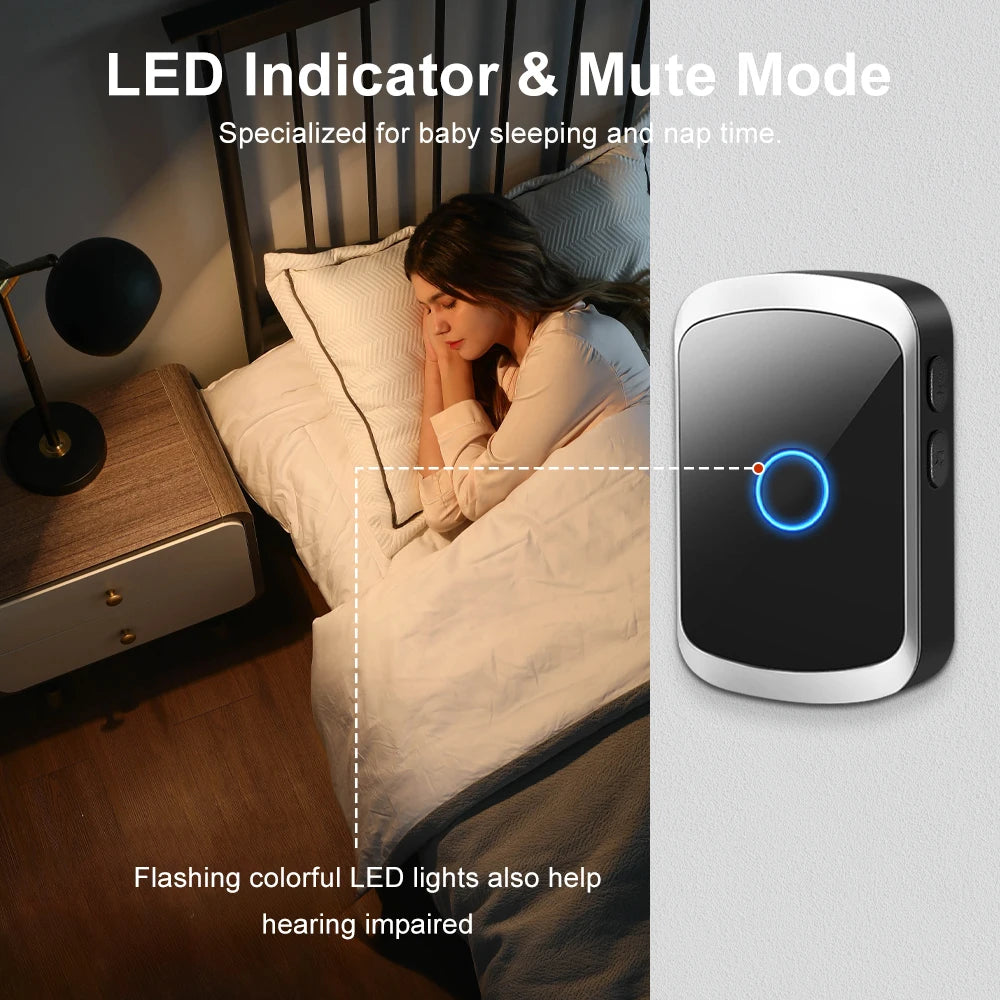 Smart Wireless Doorbell Door Chime Kit No Socket Required 300M/984 FT Remote 60 Songs Melodies Sound Home Battery Type Door Bell