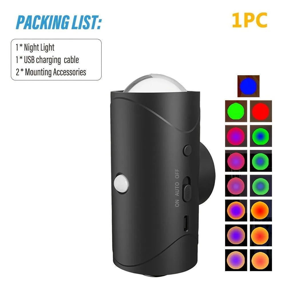 LED Motion Sensor Night Light RGB Colors Changing Wireless Wall Lamp Rechargeable Magnetic Sunset Lamp for Bedroom Living Room