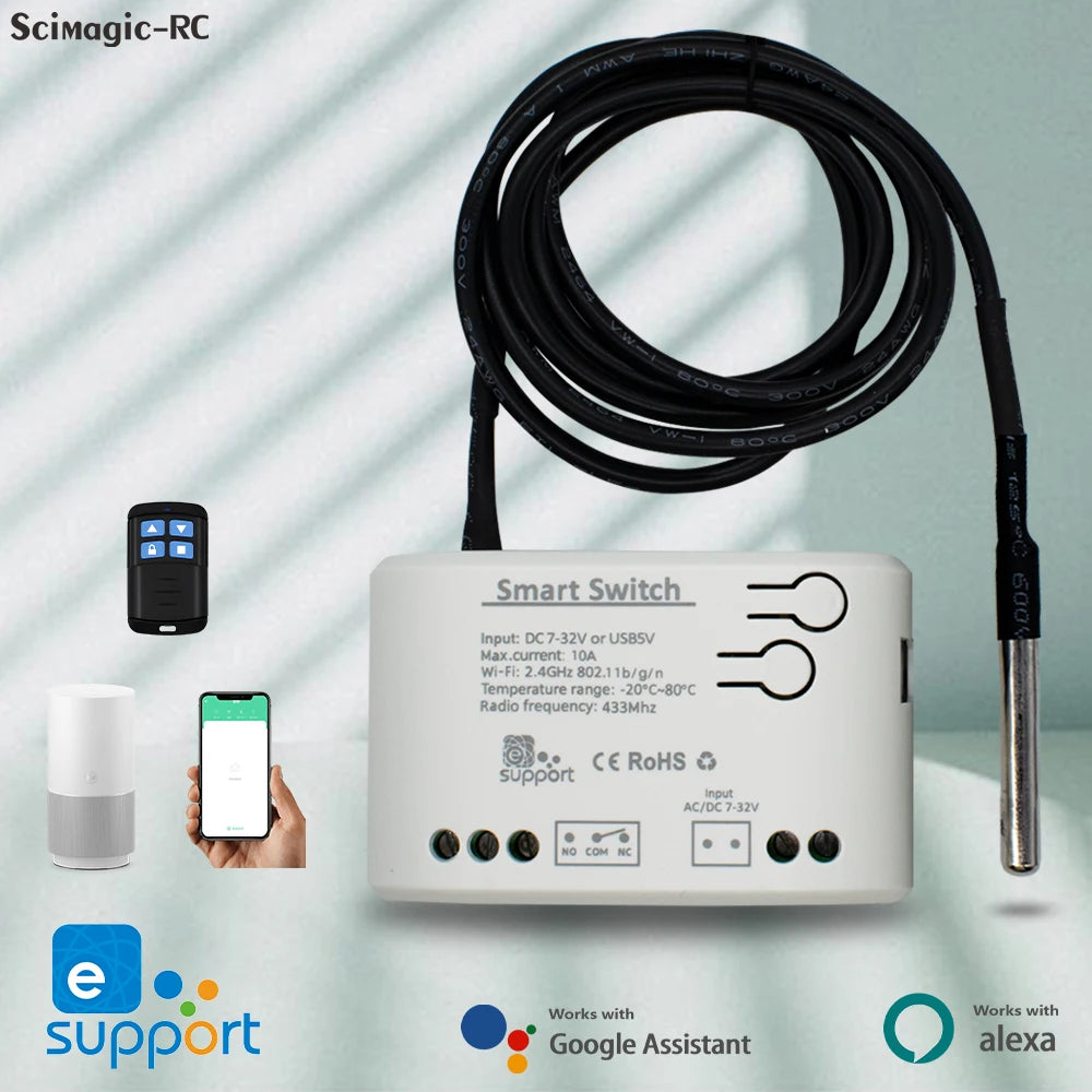 Smart Temperature Humidity Wifi Switch 10A 2000W Intelligent Monitoring Thermostat Compatible with Ewelink Alexa Google Home