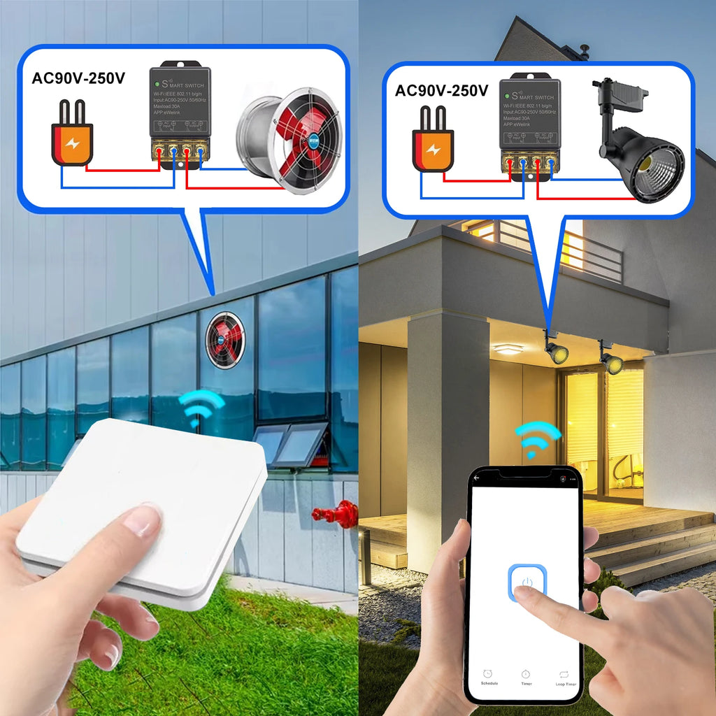 Ewelink Smart WiFi Switch 30A High Power Controller Motor Relay Module Timing Voice Control With Alexa Google Home