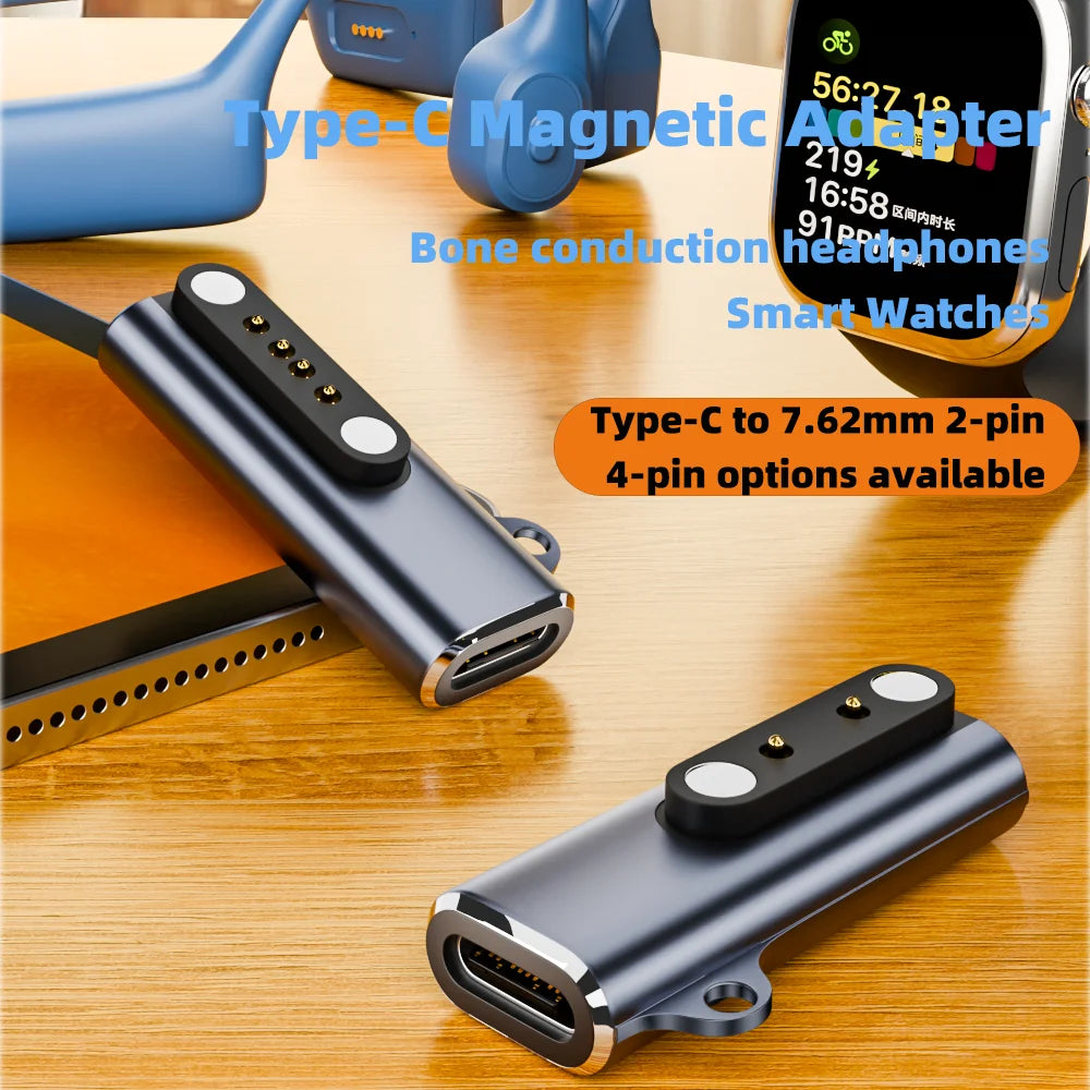 Suitable for Shokz devices bone transfer headset/smart watch charging adapter USB-C to 7.62MM 2-pin/4-pin magnetic charging port