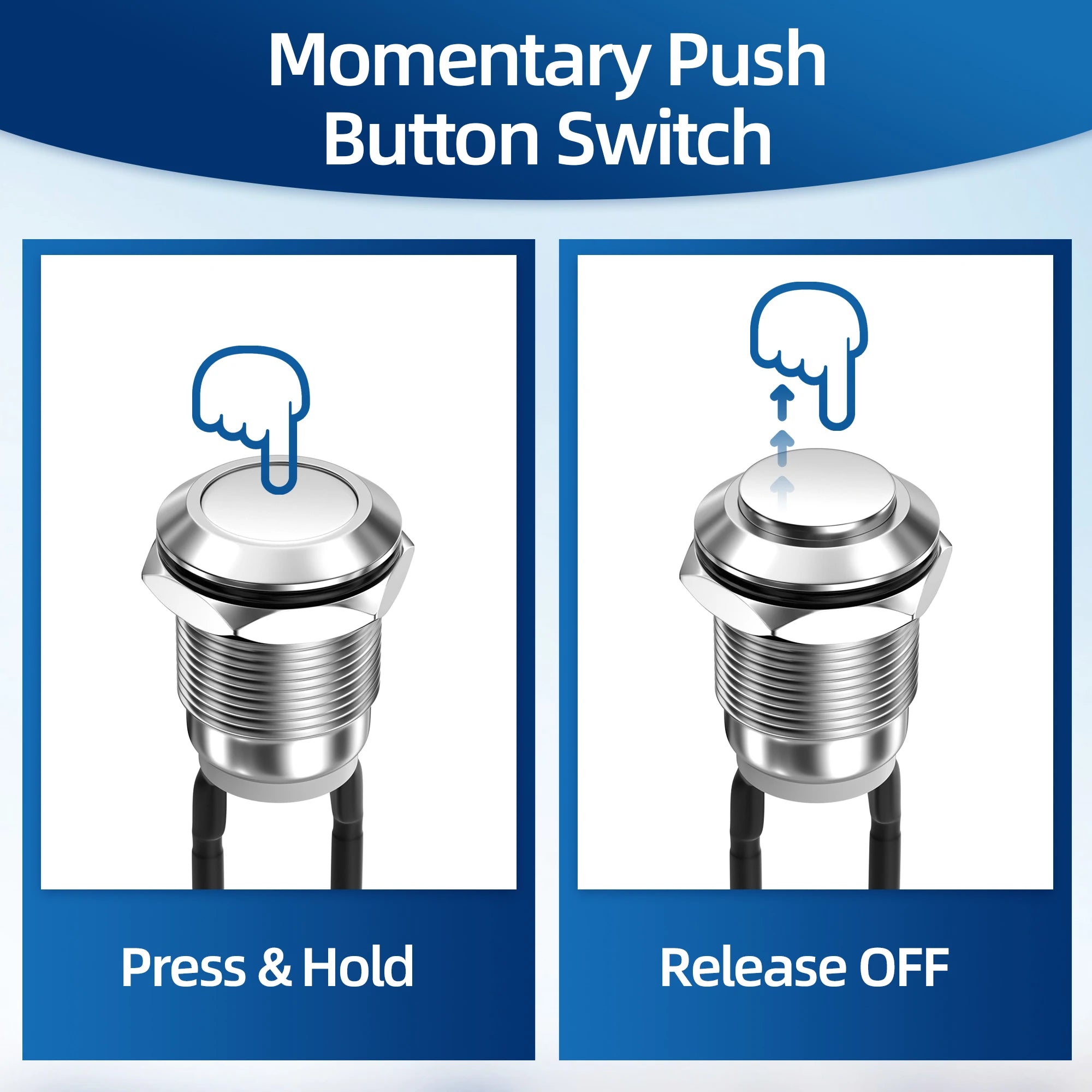 DaierTek 6PCS 12mm Momentary Push Button Switch 12V Metal Waterproof Pushbutton Switch Silver Normally Open (ON) Off 2 Pin SPST