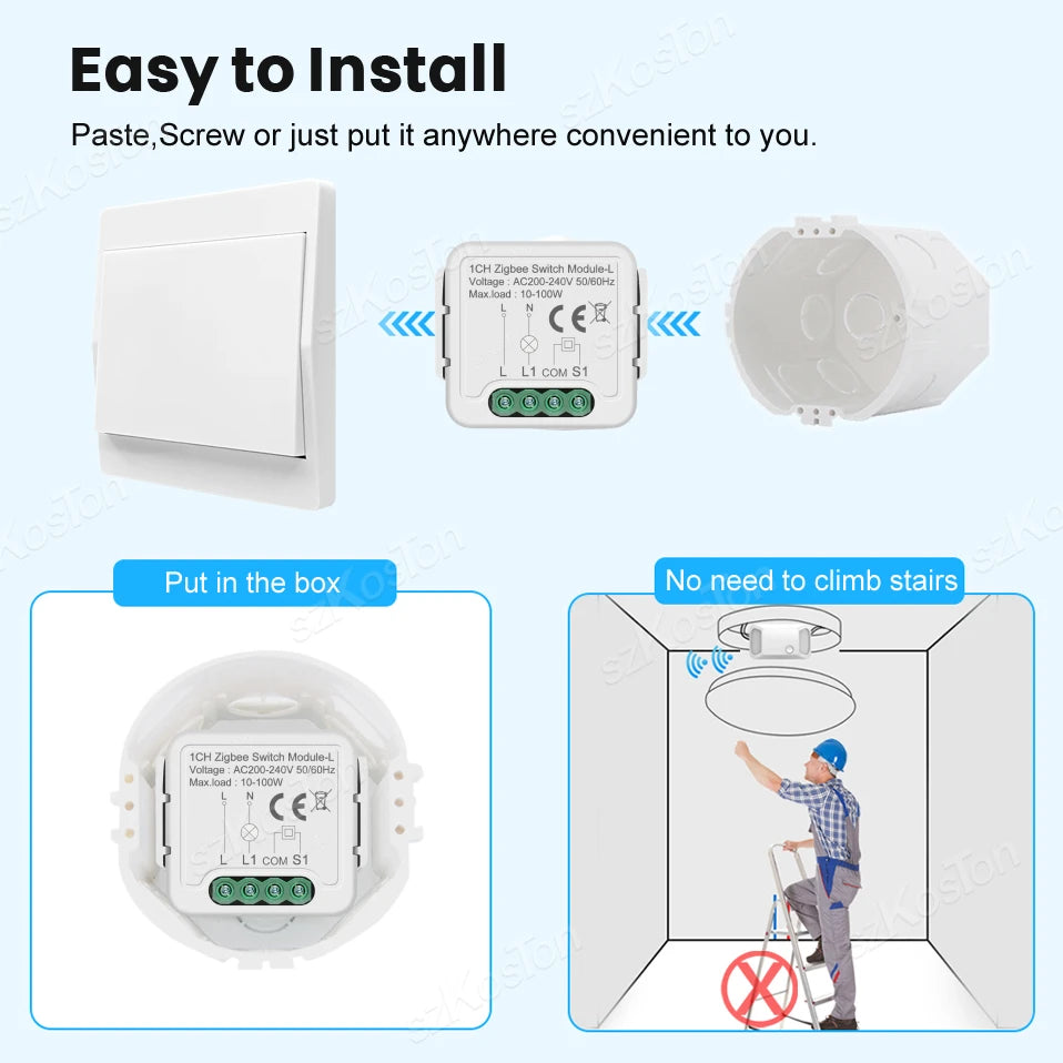 No Neutral Tuya ZigBee 3.0 Smart Switch Module 1 2 3 4 Gang Wire Required Smart Home DIY Light Breaker Works with Alexa Google