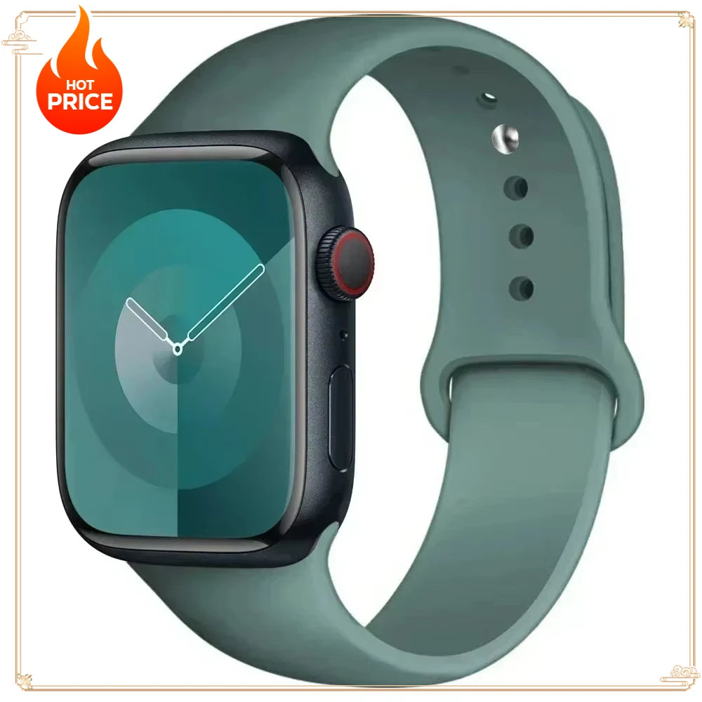 Original Silicone Strap for Apple Watch Band 38/40/41/42/44/45/46MM 49mm Bracelet for Iwatch Serie 10 9 7 4 5 6 8 SE Ultra 2 3