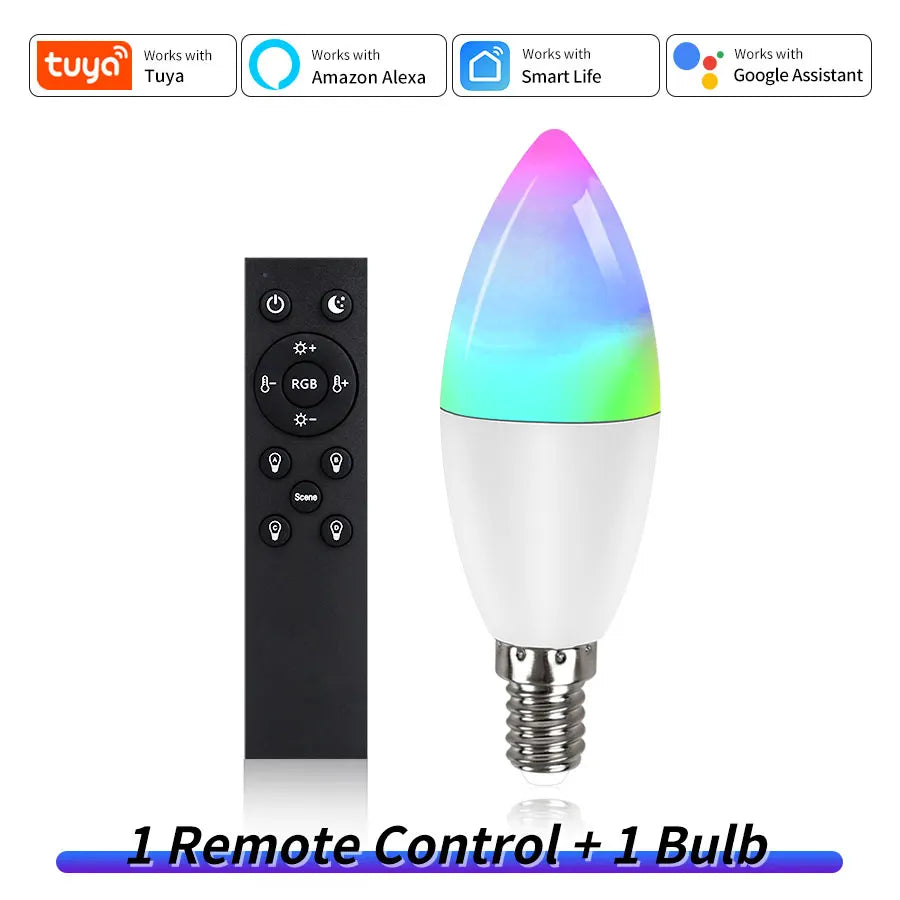Wifi E14 Led Bulbs 220V Candle Light Tuya Smart Life Spotlight RGB Lamp with RF 2.4G Remote Group Voice Control Alexa Google