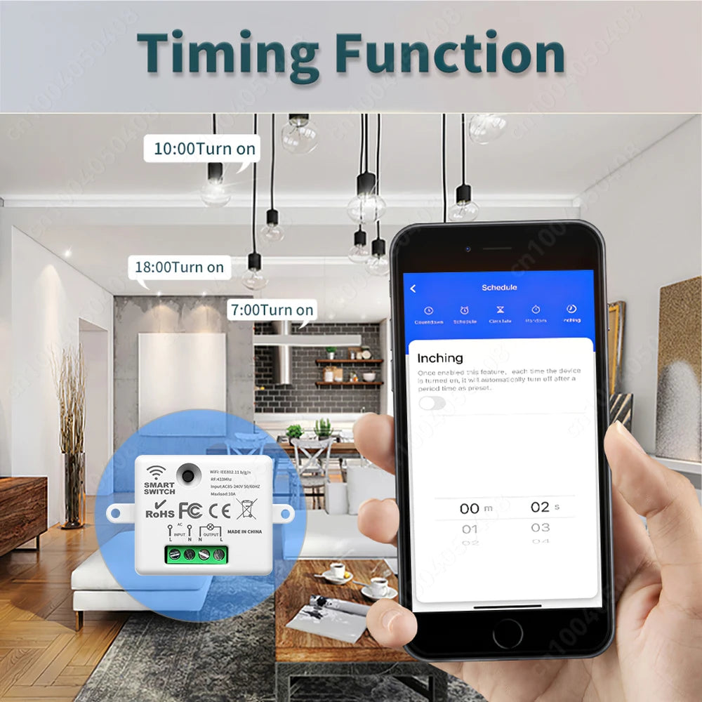 Tuya Smart Home Wifi RF433 Mhz Switch 1/2/3gang Button Switch Strong Signal Wiring-free Remote Control  Works with Alexa Google