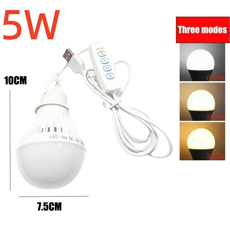7W Camping LED Light USB Emergency Bulb Hanging Tent Light Barbecue Fishing Repair Outdoor Lamp Equipment Portable Lighting