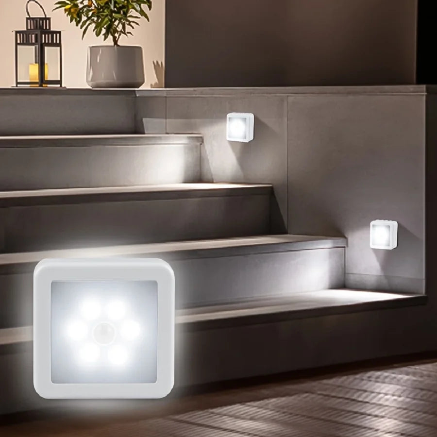 1pc 6-LED motion sensor night light, square induction lamp, LED wall lamp, office interior decoration light, office staircase