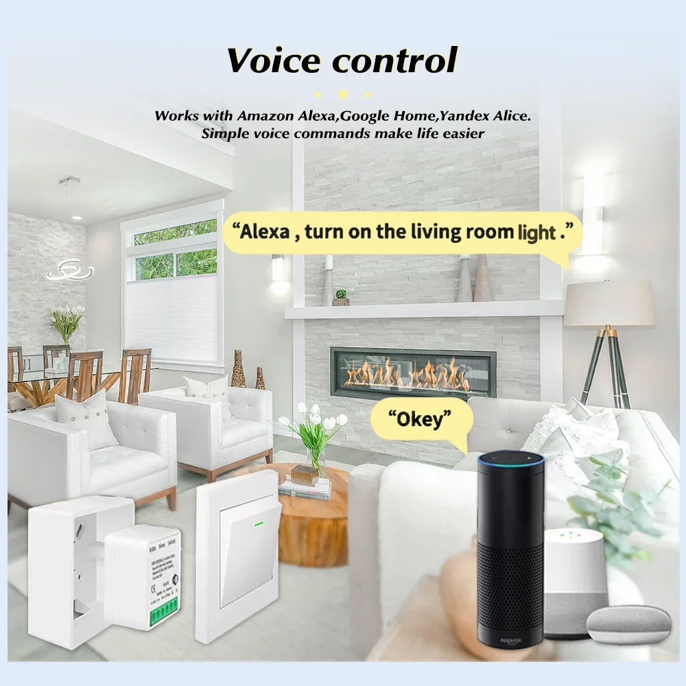 For Tuya Mini Smart WiFi Switch 16A Zigbee DIY Light Smart Switch Relay Breaker Automation Module 2-way Control Home Assistant